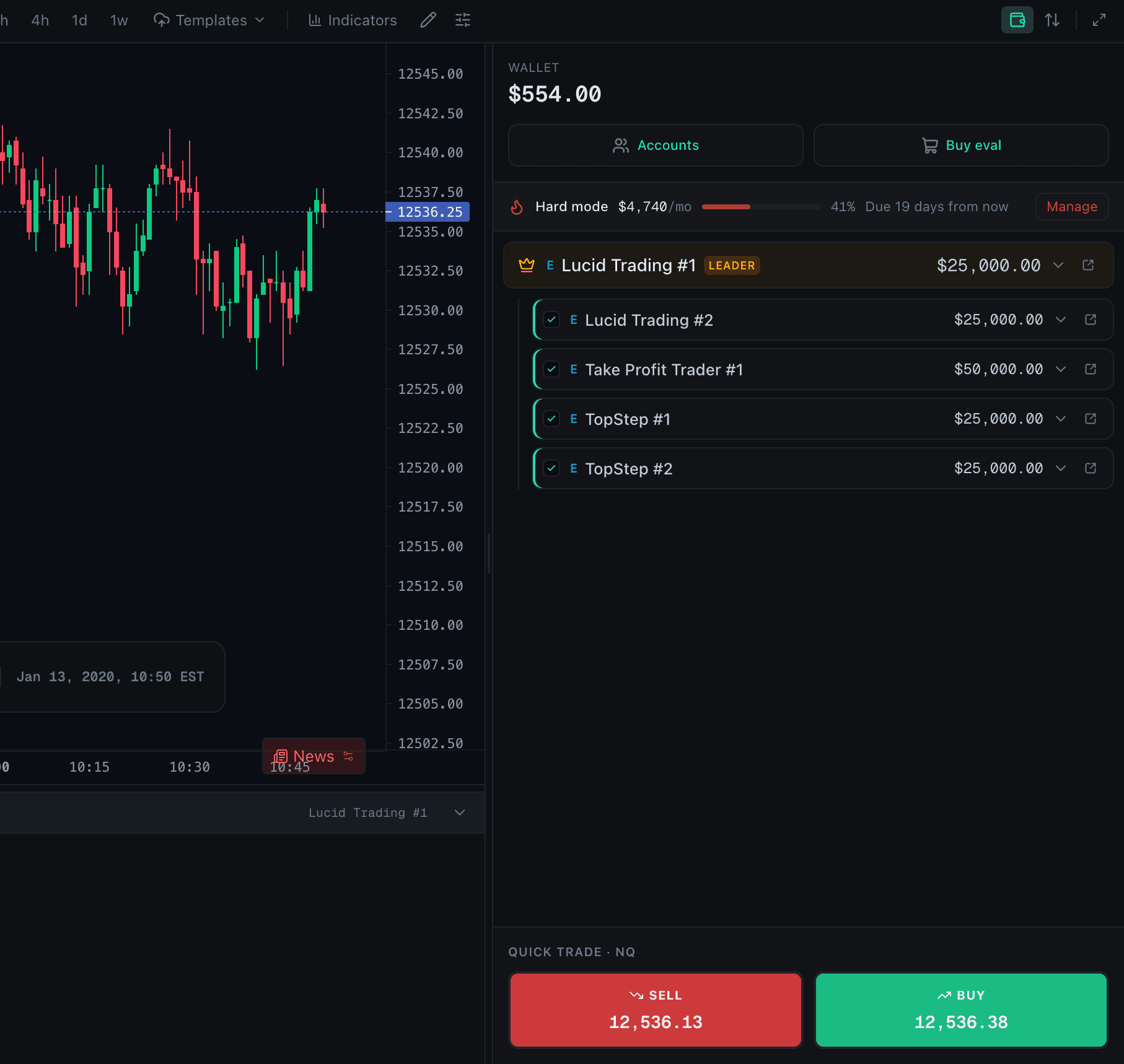 FundedRoster sim wallet paying for prop firm eval accounts